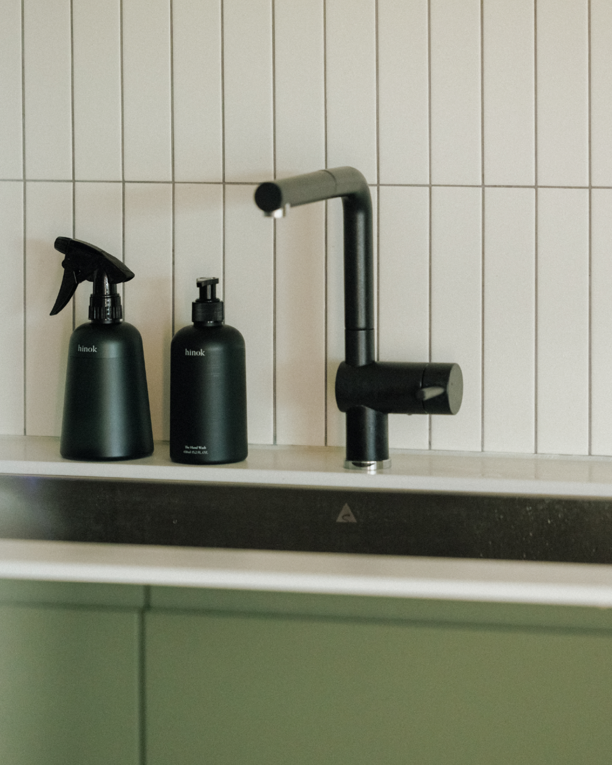 The Spray & Hand Wash Set with Spray bottle, refill, Hand Wash, and green linen pouch